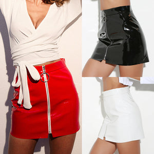 Women High Waist Leather Zip Pencil Slim Short Sexy Mini Skirt